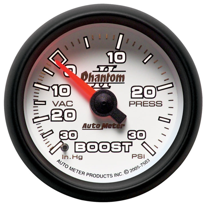 Autometer Phantom II 52.4mm Mechanical Vacuum / Boost Gauge 30 In. HG/30 PSI - Bull Strap