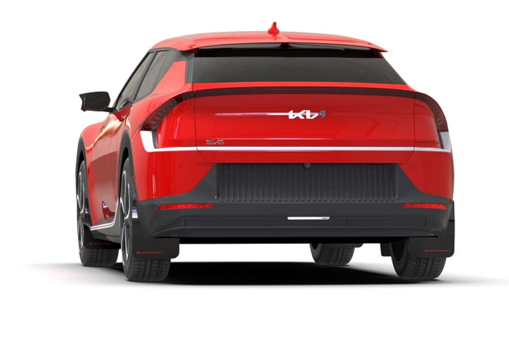 Rally Armor 22-25 Kia EV6 Black UR Mud Flap White Logo - Bull Strap
