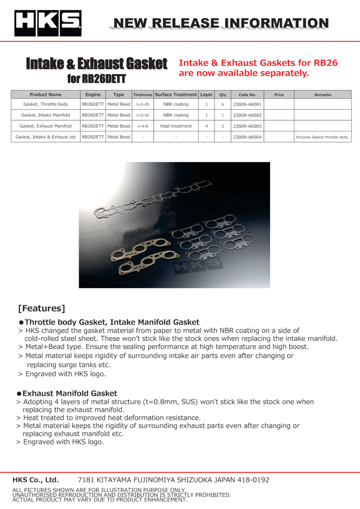 HKS RB26DETT Exhaust Manifold Gasket - Bull Strap