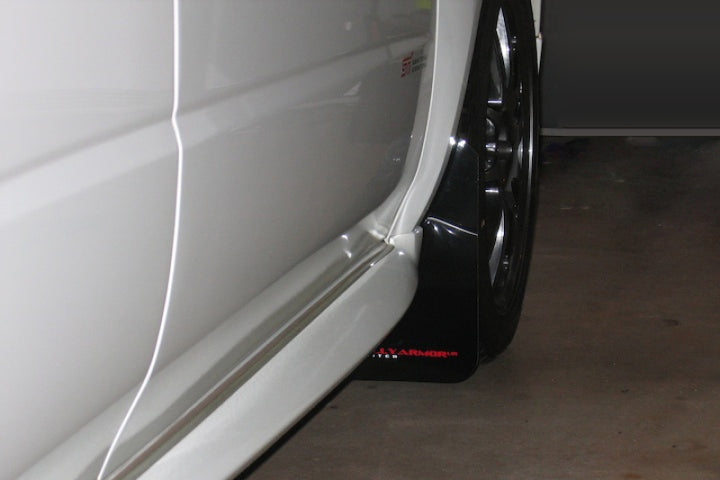 Rally Armor 02-07 Subaru WRX/STI/RS/2.5i (Wagons Req. Mod.) Black UR Mud Flap w/Red Logo - Bull Strap