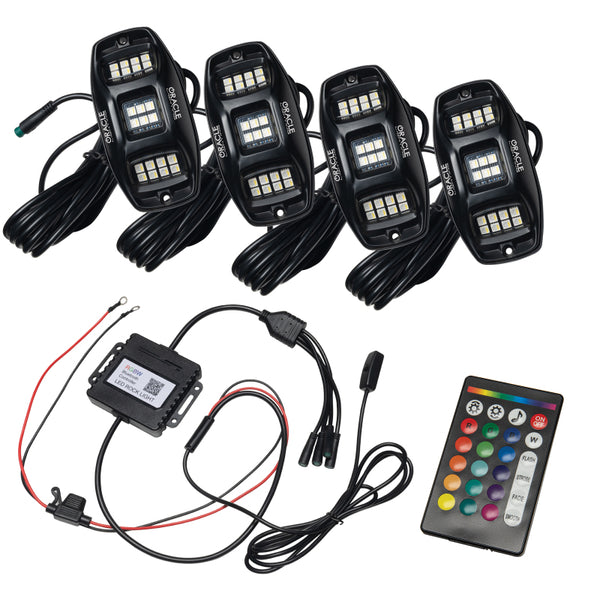 Oracle Underbody  RGB+W Wheel Well Rock Light Kit - 4 PCS - ColorSHIFT - Bull Strap