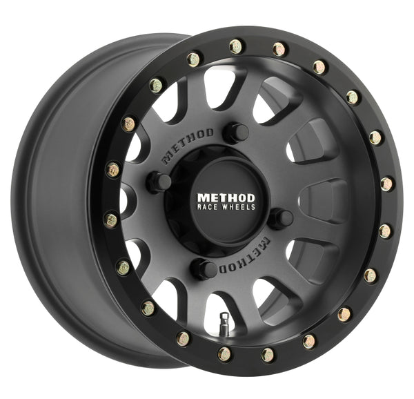 Method MR401 UTV Beadlock 15x7 / 4+3/13mm Offset / 4x156 / 132mm CB Titanium Wheel- Matte Black Ring - Bull Strap