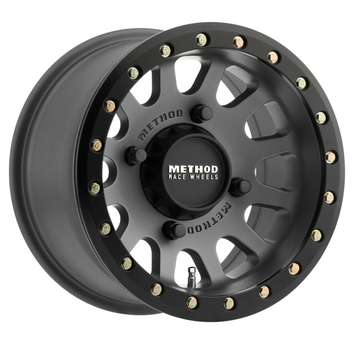 Method MR401 UTV Beadlock 15x7 / 4+3/13mm Offset / 4x156 / 132mm CB Titanium Wheel- Matte Black Ring - Bull Strap