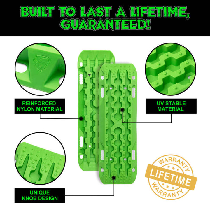 Rhino USA Recovery Traction Boards - Green (Pair) - Bull Strap