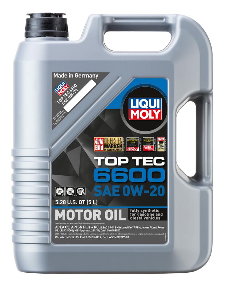 LIQUI MOLY 5L Top Tec 6600 Motor Oil SAE 0W20 - Bull Strap