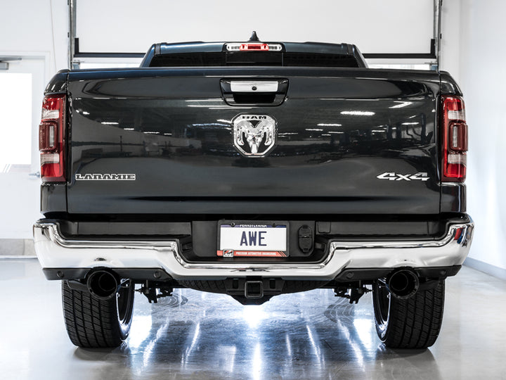 AWE Tuning 19-21 RAM 1500 5.7L (w/Cutouts) 0FG Dual Rear Exit Cat-Back Exhaust - Diamond Black Tips - Bull Strap