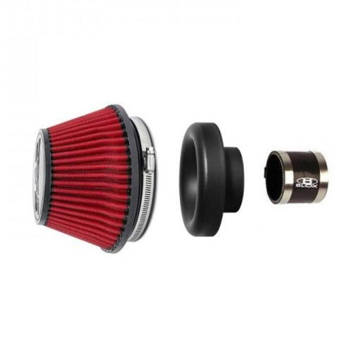 BLOX Racing Shorty Performance 5in Air Filter w/3in Velocity Stack and Coupler Kit - Bull Strap