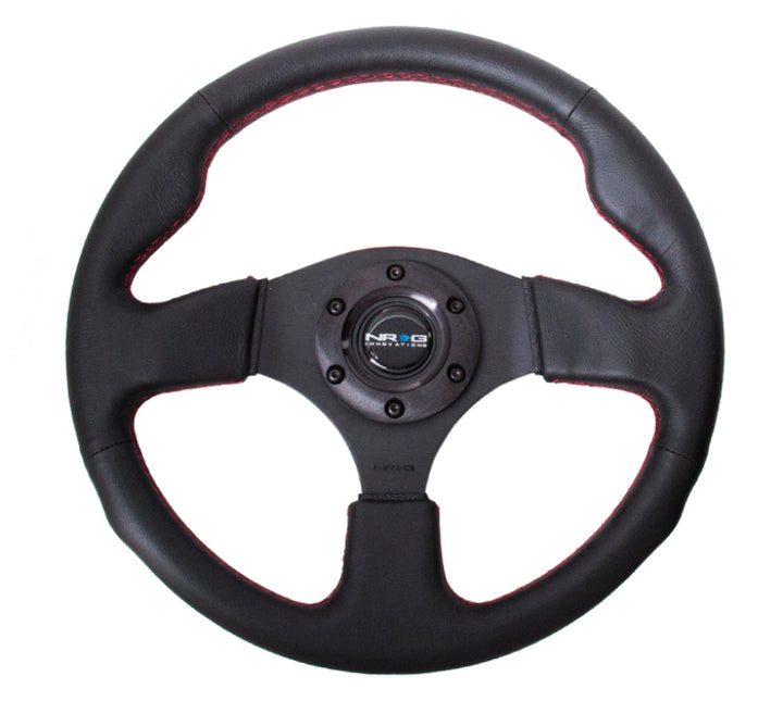 NRG Reinforced Steering Wheel (320mm) Leather w/Red Stitch - Bull Strap