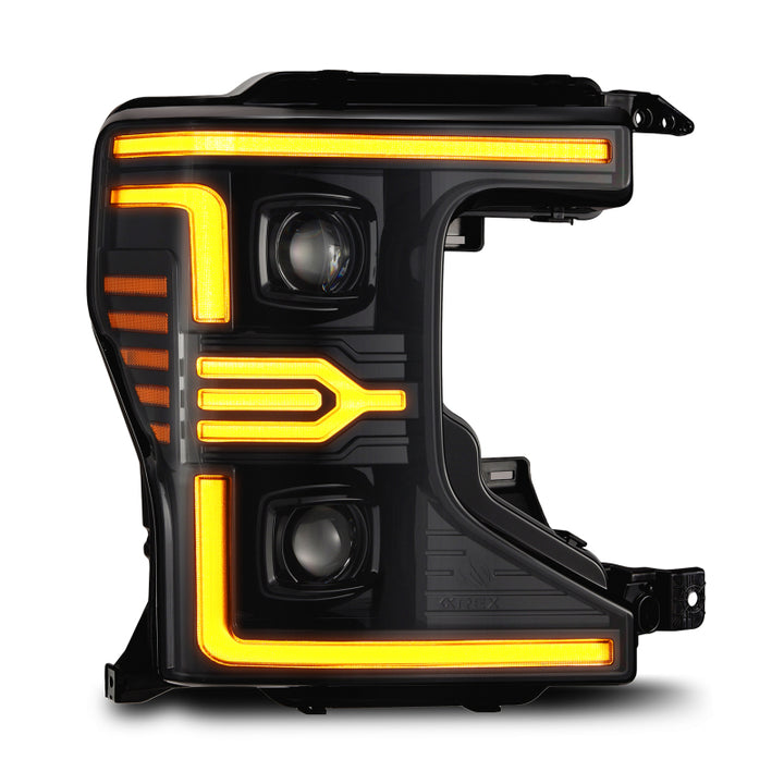 AlphaRex 20-22 Ford F-250/350/450 SD LUXX-Series LED Proj Headlights Alpha-Bk w/Acv Light SS & SBDRL - Bull Strap