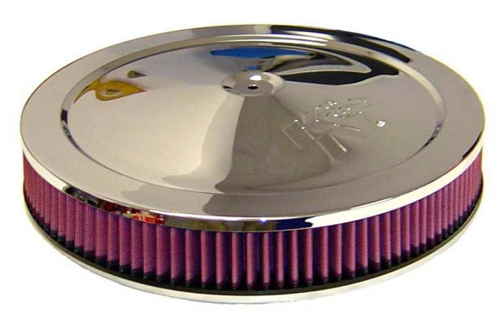 K&N 14in Red Custom Air Cleaner Assembly - 5.125in ID x 14in OD x 3.87in H - Bull Strap