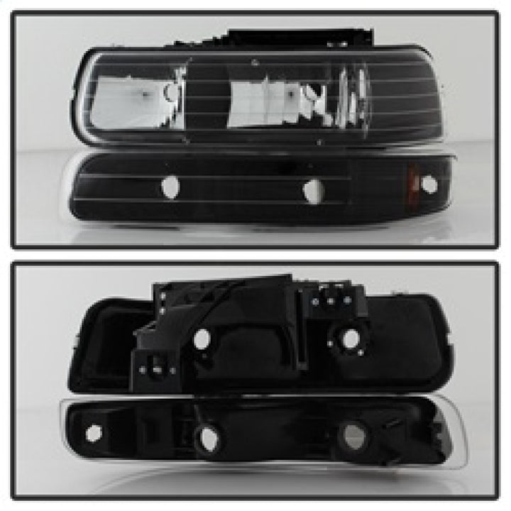 xTune Chevy Tahoe 00-06 Amber Crystal Headlights w/ Bumper Lights Black HD-JH-CSIL99-SET-AM-BK - Bull Strap