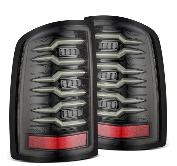 AlphaRex 07-13 GMC Sierra 1500/2500HD/3500HD Luxx Series LED Tail Lights - Alpha Black - Bull Strap