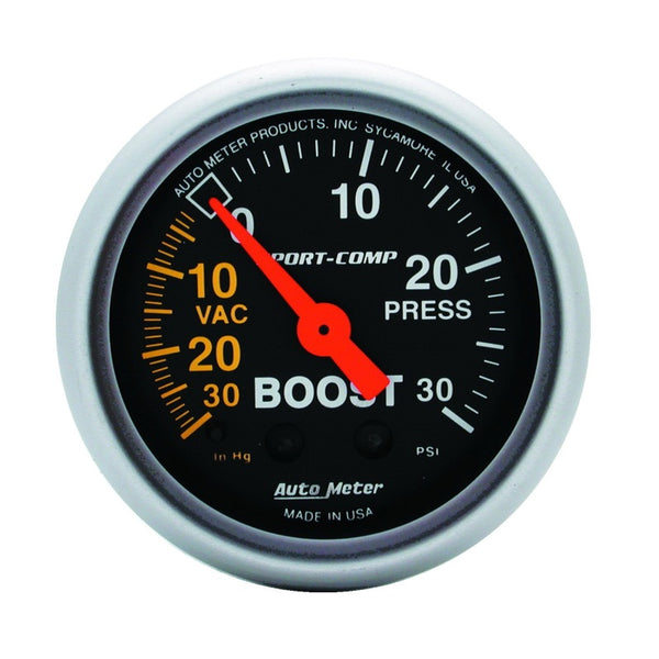Autometer Sport-Comp 52mm 30 PSI Mechanical Boost Gauge - Bull Strap