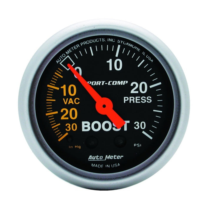 Autometer Sport-Comp 52mm 30 PSI Mechanical Boost Gauge - Bull Strap