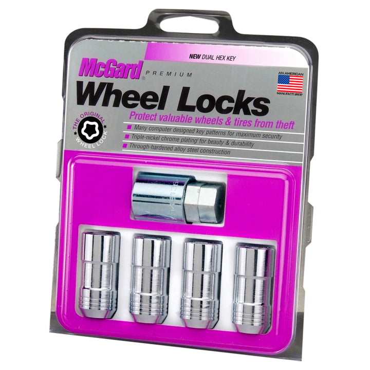 McGard Wheel Lock Nut Set - 4pk. (Cone Seat) M14X1.5 / 21mm & 22mm Dual Hex / 1.965in. L - Chrome - Bull Strap