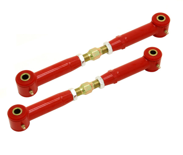 BMR 10-15 5th Gen Camaro Rear Adj. Toe Rods (Polyurethane) - Red - Bull Strap