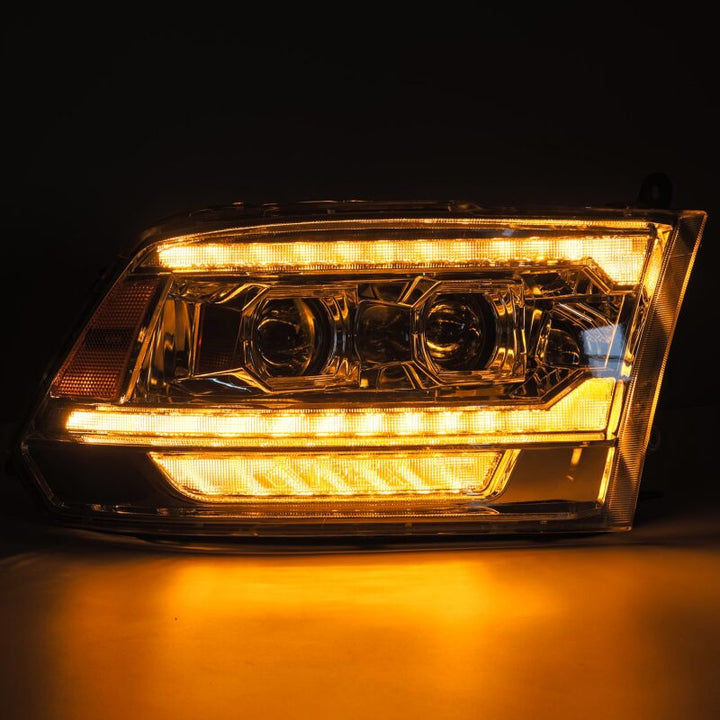 AlphaRex 09-18 Ram 1500 PRO-Series Proj Headlights Chrome w/ Sequential Signal and Top/Middle DRL - Bull Strap