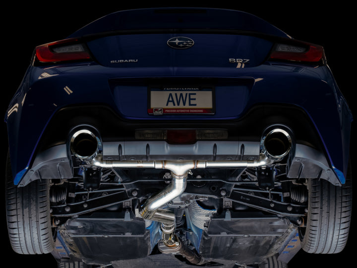 AWE Subaru BRZ/ Toyota GR86/ Toyota 86 Track Edition Cat-Back Exhaust- Chrome Silver Tips - Bull Strap