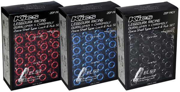 Project Kics Leggdura Racing 53mm EL53 Shell Type Lug Nut 16 Pcs + 4 Locks 12X1.50 Black - Bull Strap