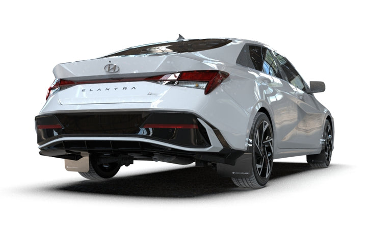 Rally Armor 2024-25 Hyundai Elantra N/N Line Black Mud Flap w/White Logo - Bull Strap