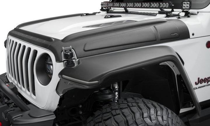 Bushwacker 07-18 Jeep Wrangler JK/JKU Trail Armor Hood Armor (3pc Set) - Tex. Black - Bull Strap