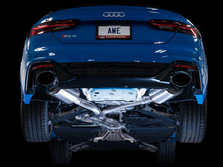 AWE Tuning Audi B9.5 RS5 Sportback Non-Resonated Touring Edition Exhaust - RS-Style Diamond Blk Tips - Bull Strap