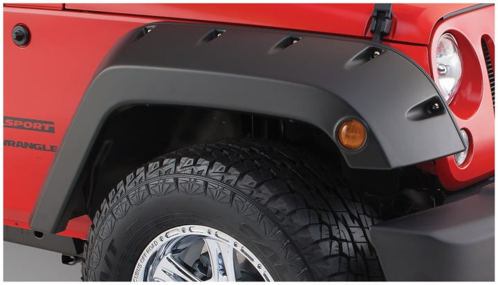 Bushwacker 07-18 Jeep Wrangler Pocket Style Flares 2pc - Black - Bull Strap