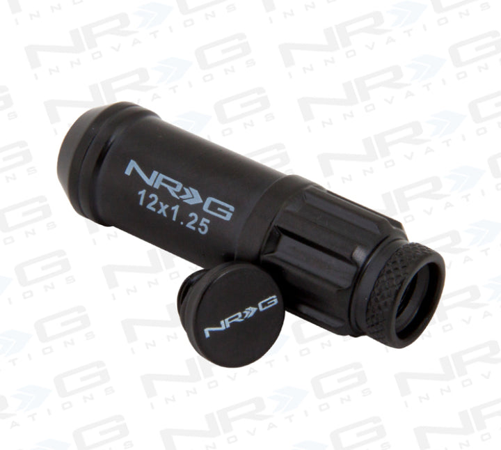 NRG 700 Series M12 X 1.25 Steel Lug Nut w/Dust Cap Cover Set 21 Pc w/Locks & Lock Socket - Black - Bull Strap