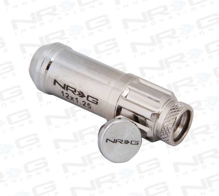 NRG 700 Series M12 X 1.25 Steel Lug Nut w/Dust Cap Cover Set 21 Pc w/Locks & Lock Socket - Silver - Bull Strap