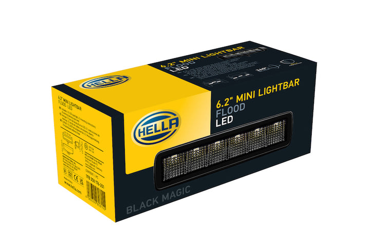 Hella Universal Black Magic 6 L.E.D. Mini Light Bar - Flood Beam - Bull Strap