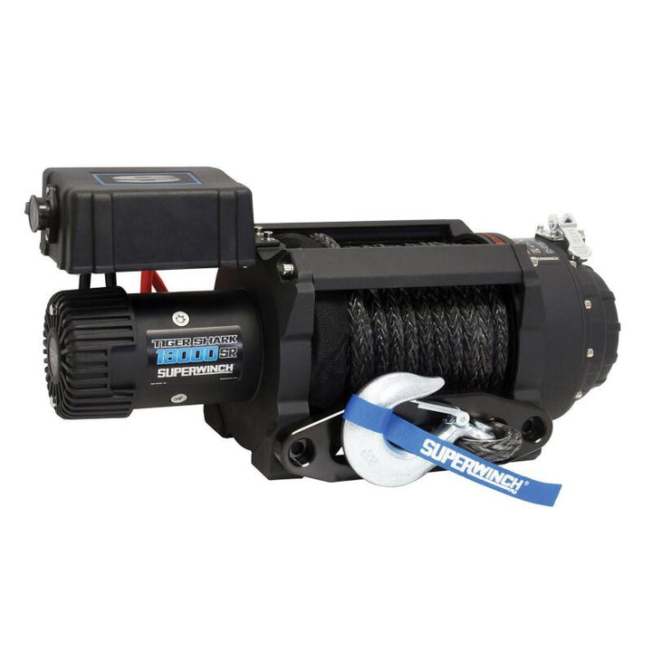 Superwinch 18000 LBS 12V DC 33/64in x 79 ft Synthetic Rope Tiger Shark 18000SR Winch - Bull Strap