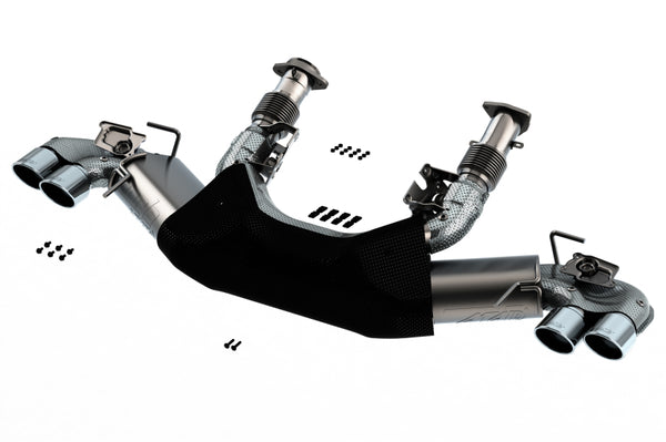 Borla 2020 Chevrolet Corvette C8 6.2L ATAK 3in Exhaust System Dual Round A/C Tips 4inx 4.75in - Bull Strap