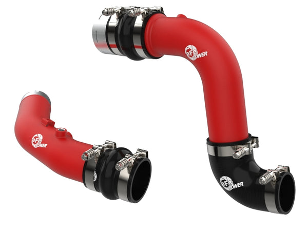 aFe 23-25 Ford F250/F350 Super Duty V8-6.7L BladeRunner Aluminum Hot & Cold Charge Pipe Kit - Red - Bull Strap