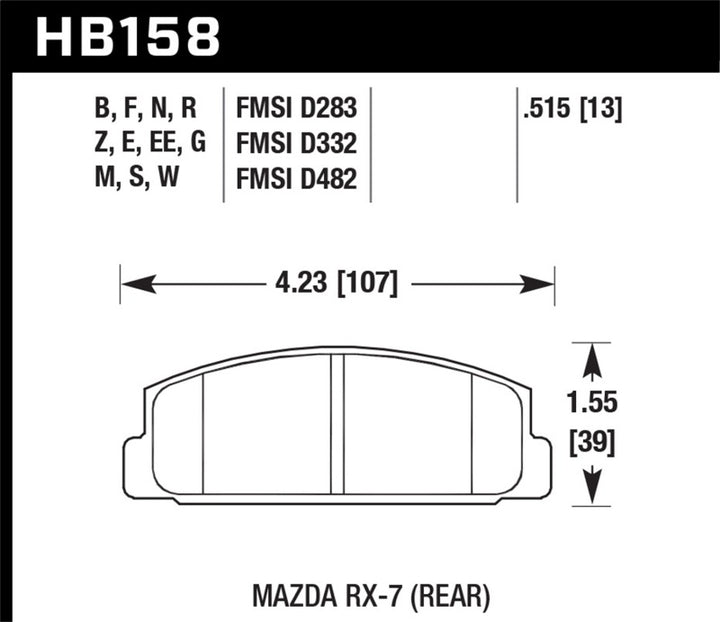 Hawk 84-91 Mazda RX-7 / 03-05 Mazda 6 Blue 9012 Race Rear Brake Pads - Bull Strap