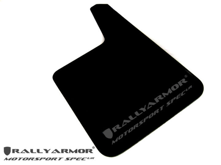 Rally Armor Universal Fit (No Hardware) Motorsport Spec Black UR Mud Flap w/ Gray Logo - Bull Strap
