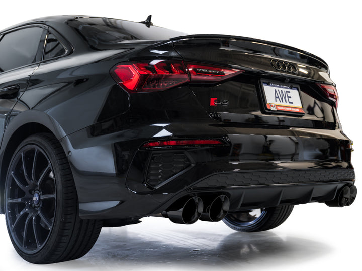 AWE 22-24 Audi 8Y S3 Track Edition Exhaust  - Diamond Black Tips - Bull Strap