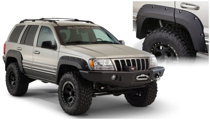 Bushwacker 99-04 Jeep Grand Cherokee Cutout Style Flares 2pc - Black - Bull Strap