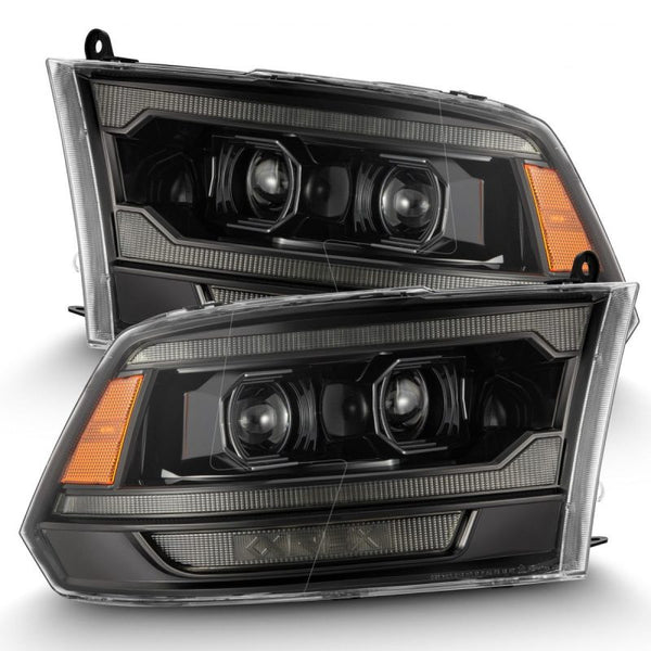 AlphaRex 09-18 Ram 2500 LUXX LED Proj Headlight Plank Style Alpha Blk w/Activ Light/Seq Signal/DRL - Bull Strap