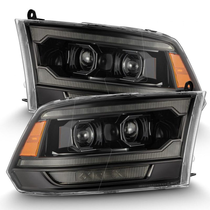 AlphaRex 09-18 Ram 2500 LUXX LED Proj Headlight Plank Style Alpha Blk w/Activ Light/Seq Signal/DRL - Bull Strap