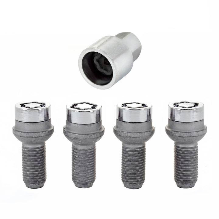 McGard Wheel Lock Bolt Set - 4pk. (Radius Seat) M14X1.5 / 17mm Hex / 26.7mm Shank Length - Chrome - Bull Strap
