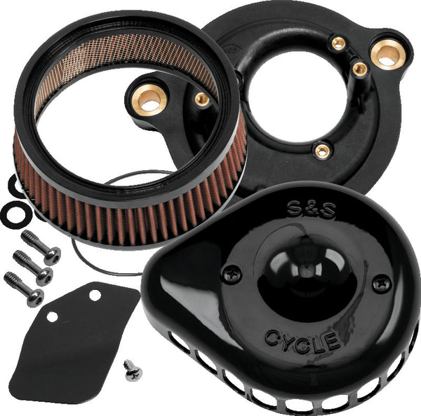 S&S Cycle 2017+ M8 Models Stealth Air Cleaner Kit w/ Gloss Black Mini Teardrop Cover - Bull Strap
