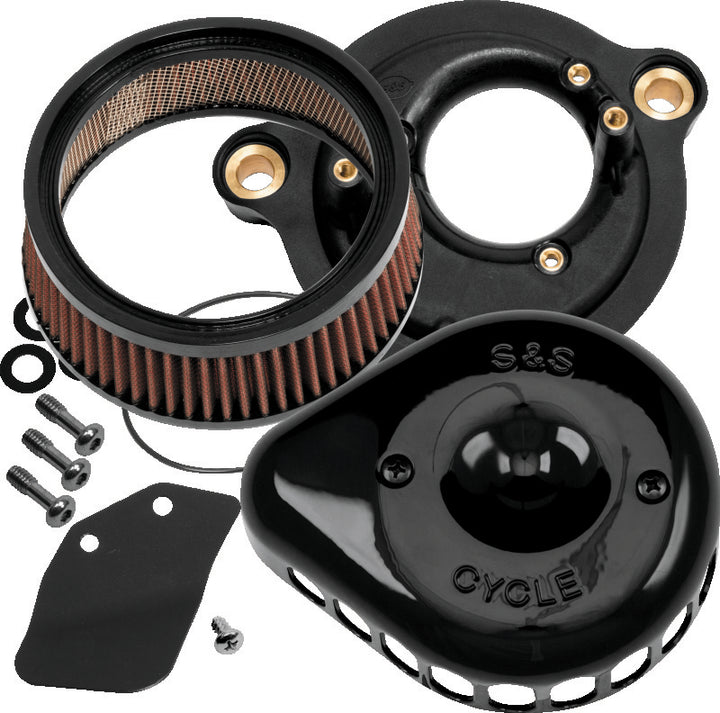 S&S Cycle 2017+ M8 Models Stealth Air Cleaner Kit w/ Gloss Black Mini Teardrop Cover - Bull Strap