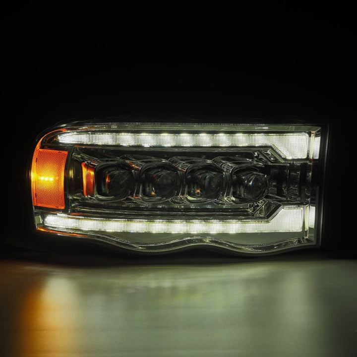 AlphaRex 02-05 Dodge Ram 1500 NOVA LED Proj Headlights Plank Style Chrome w/Activ Light/Seq Signal - Bull Strap