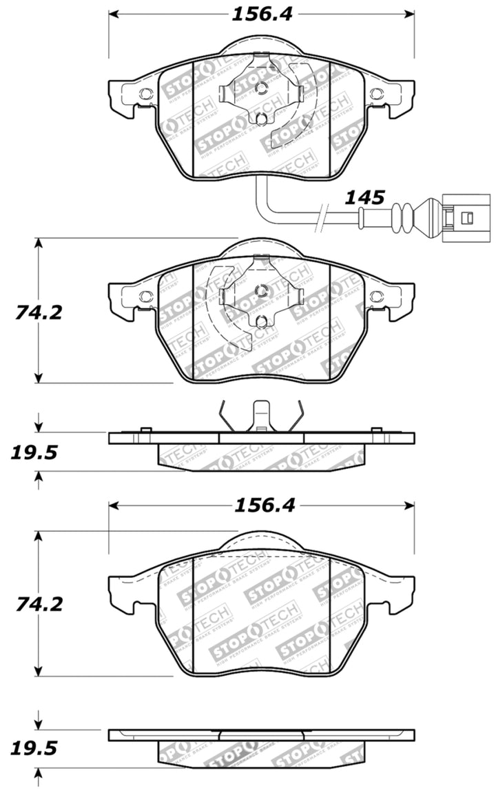 StopTech Performance 99-08 VW Jetta / 5/99-05 Golf GTi/GLS Turbo Front Brake Pads - Bull Strap