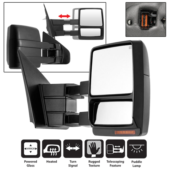 xTune Ford F150 07-14 Power Heated Amber LED Signal Telescoping Mirror Right MIR-FF15007S-PWH-AM-R - Bull Strap