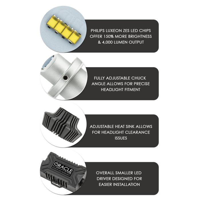 Oracle H13 4000 Lumen LED Headlight Bulbs (Pair) - 6000K - Bull Strap