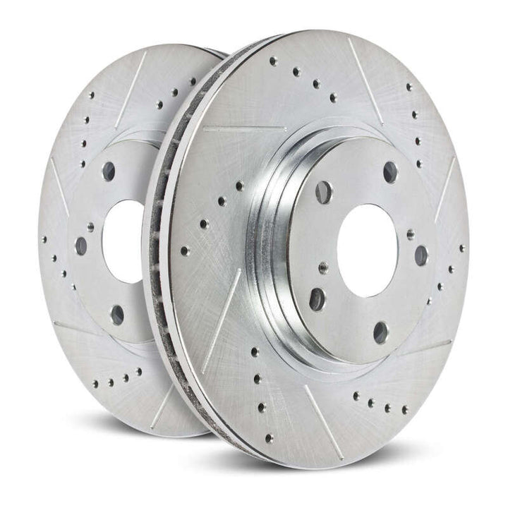 Power Stop 19-20 Chevrolet Silverado 1500 Rear Evolution Drilled & Slotted Rotors - Pair - Bull Strap