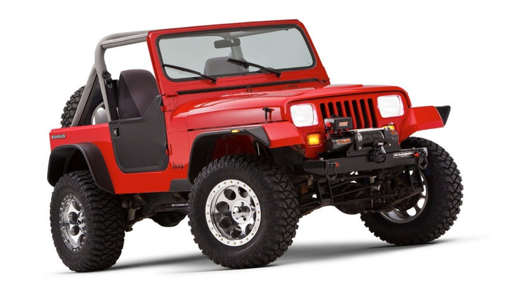 Bushwacker 87-95 Jeep Wrangler Flat Style Flares 4pc Excludes Renegade - Black - Bull Strap