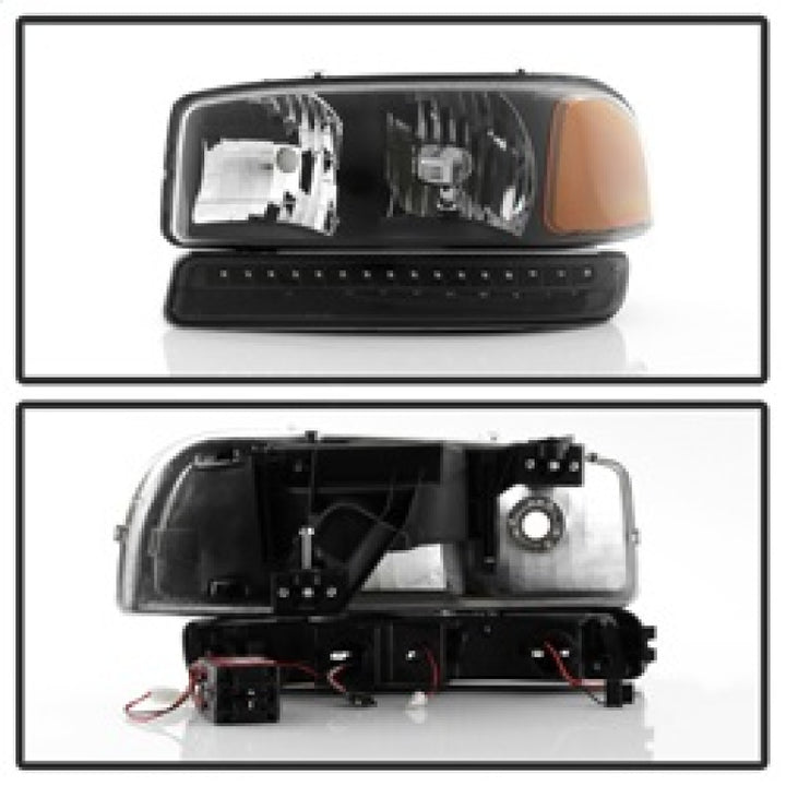 xTune GMC Sierra 99-06 /Yukon 00-06 Headlights & LED Bumper Lights - Black HD-JH-GS99-LED-SET-BK - Bull Strap