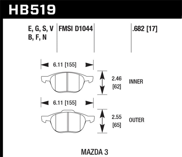 Hawk HP+ 08-09 Mazda 3 / Ford/ Volvo HP+ Street Front Brake Pads - Bull Strap